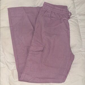 Linen Lavender Cargo Jogger Pants